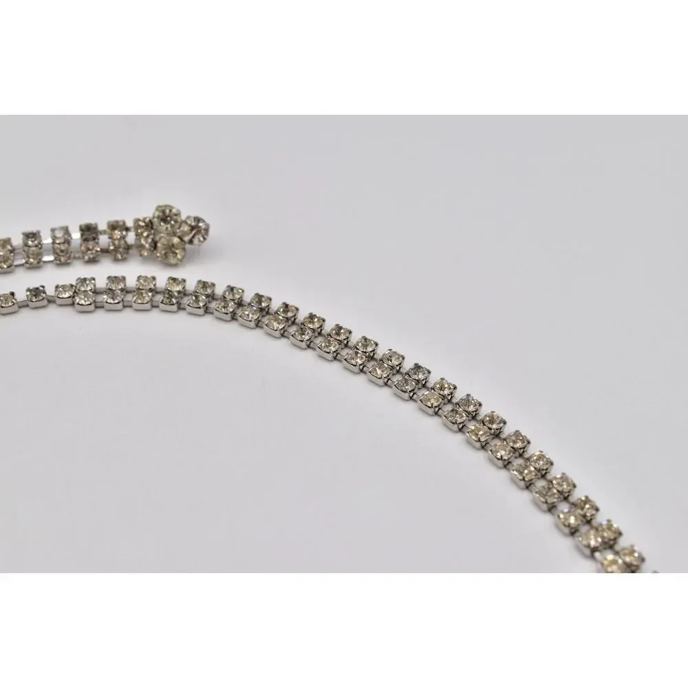 Vintage Prong Rhinestone Crystal Belt Silver Double Row Bridal Evening Glamour